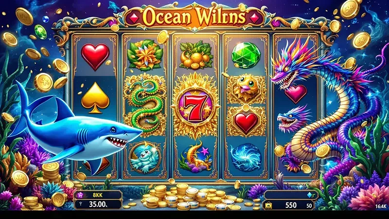 Sasaran ikan dan efek visual dalam ruang permainan arcade bawah laut